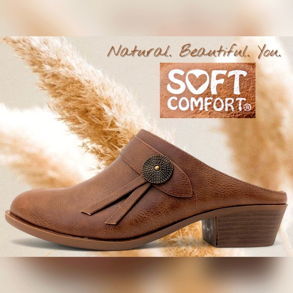 Soft Comfort Sierra Size 8 Mule Clog Slip-On Embellished Brown Synthetic Upper - Picture 1 of 17
